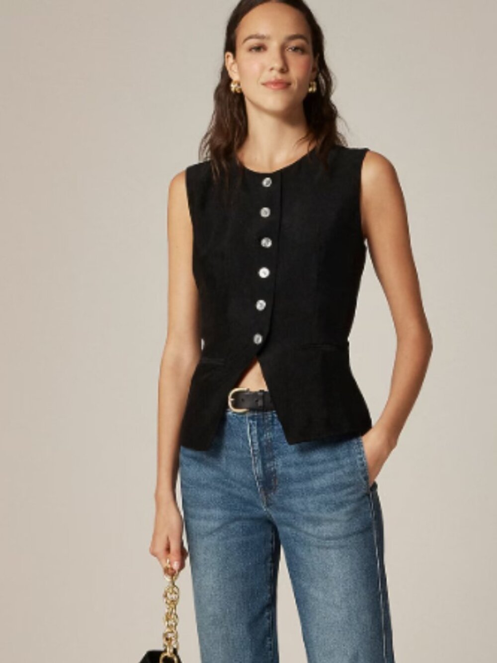 J Crew Cutaway Vest in Textured Satin, Black, Size 16, NwT